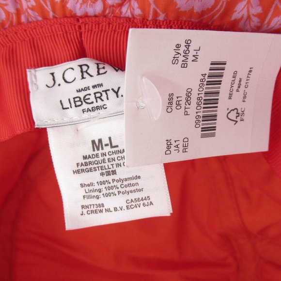 J. Crew Liberty Print PrimaLoft Puffer Bucket Hat Red Pink M/L main image 4